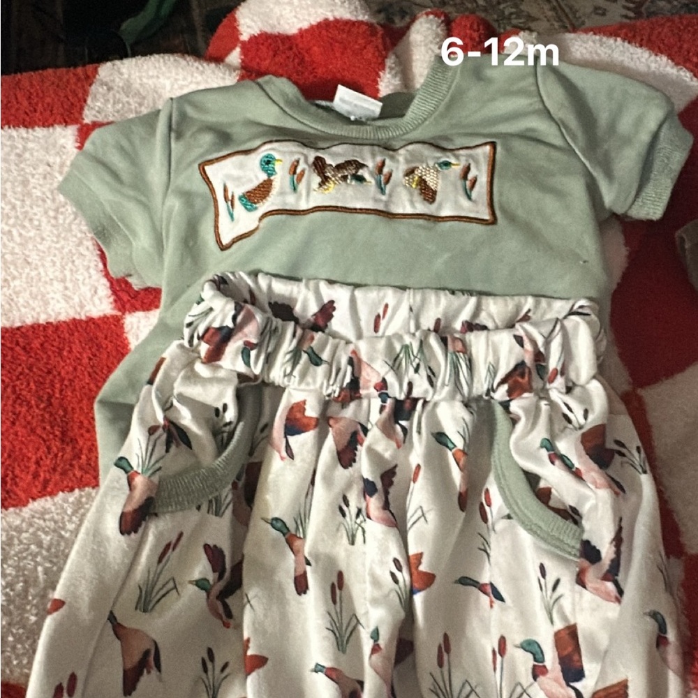 Kids Matching Set with Green and White Bird Design